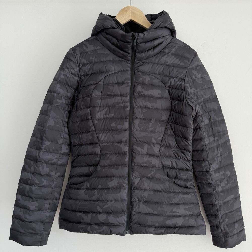 Lululemon Pack It Down Jacket Mens 8 Black Gray Camo Incognito Packable W Hood